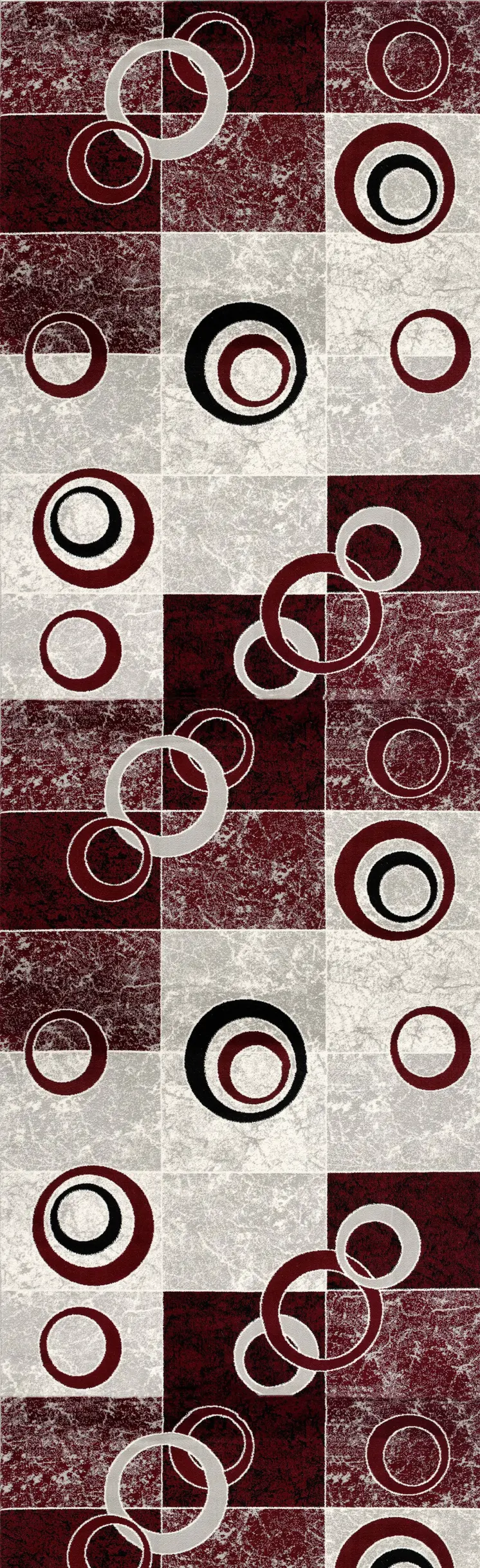6' Red And Gray Geometric Runner Rug