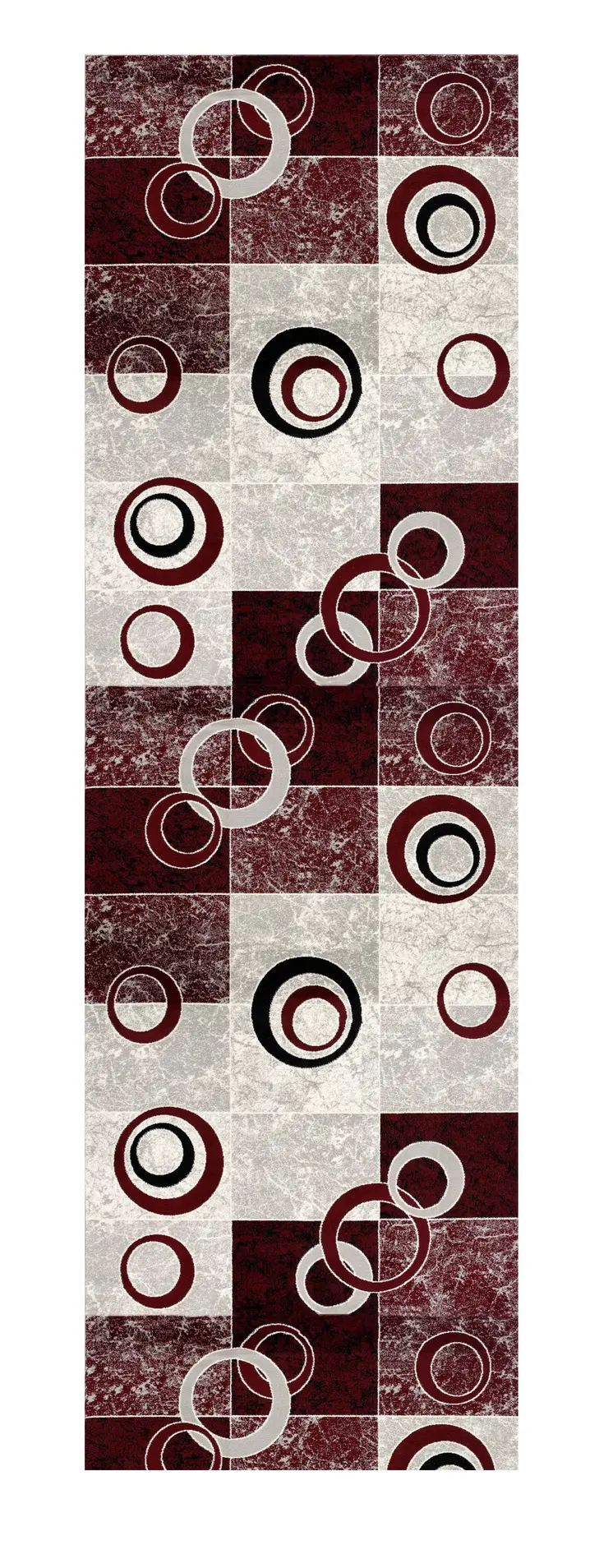 6' Red And Gray Geometric Runner Rug
