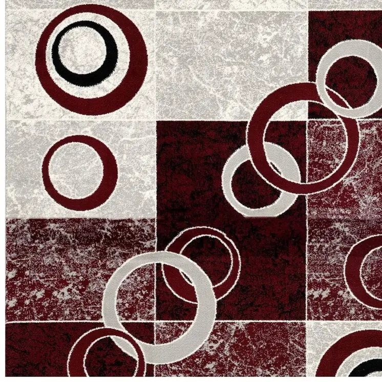 6' Red And Gray Geometric Runner Rug