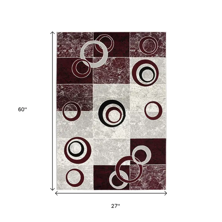 2' X 5' Red And Gray Geometric Area Rug