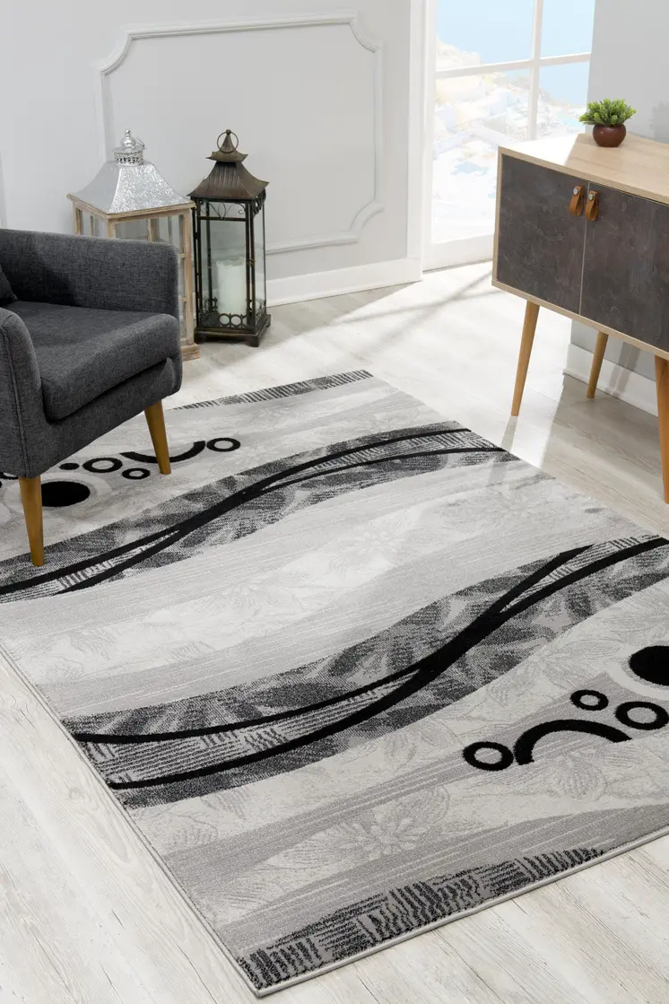 2' X 5' Gray And Black Geometric Area Rug