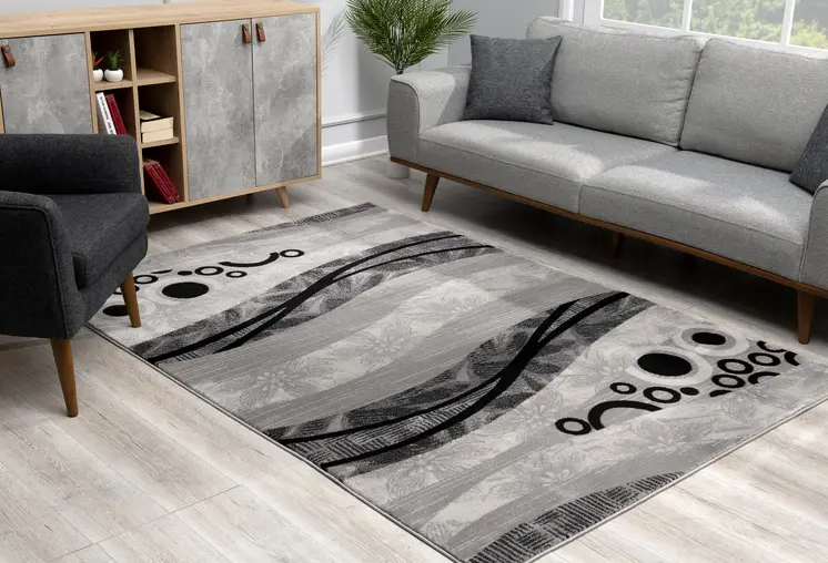 2' X 5' Gray And Black Geometric Area Rug