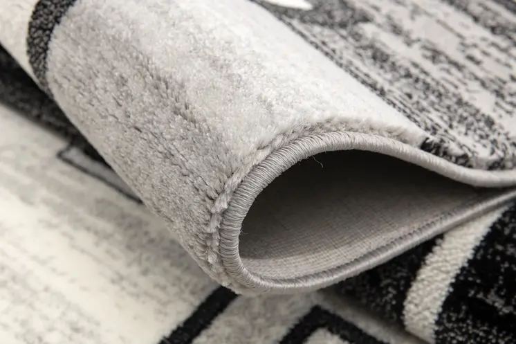 6' Gray And Black Geometric Runner Rug