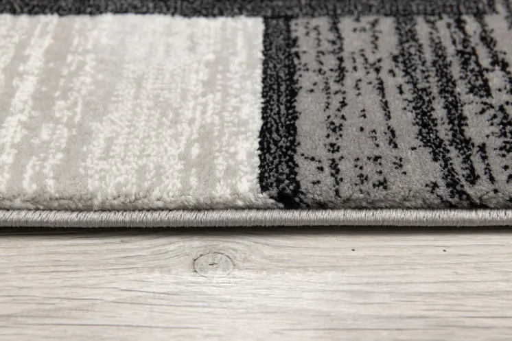 6' Gray And Black Geometric Runner Rug