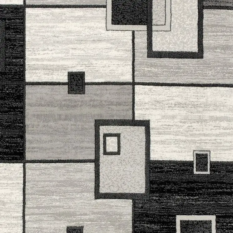 6' Gray And Black Geometric Runner Rug