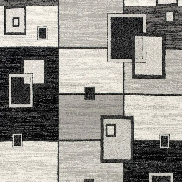 6' Gray And Black Geometric Runner Rug