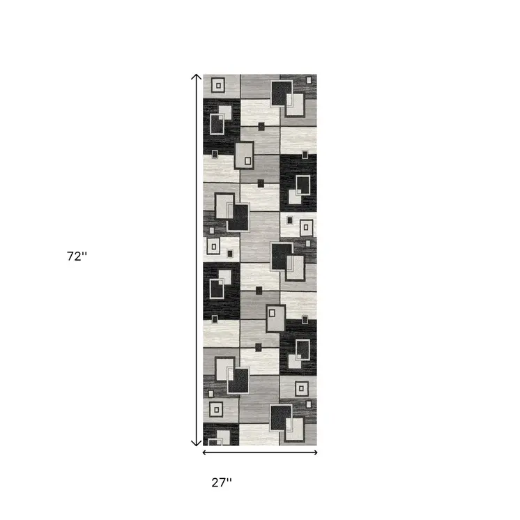 6' Gray And Black Geometric Runner Rug