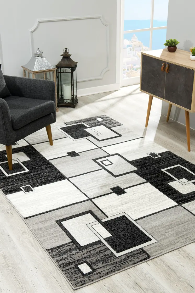 2' X 5' Gray And Black Geometric Area Rug