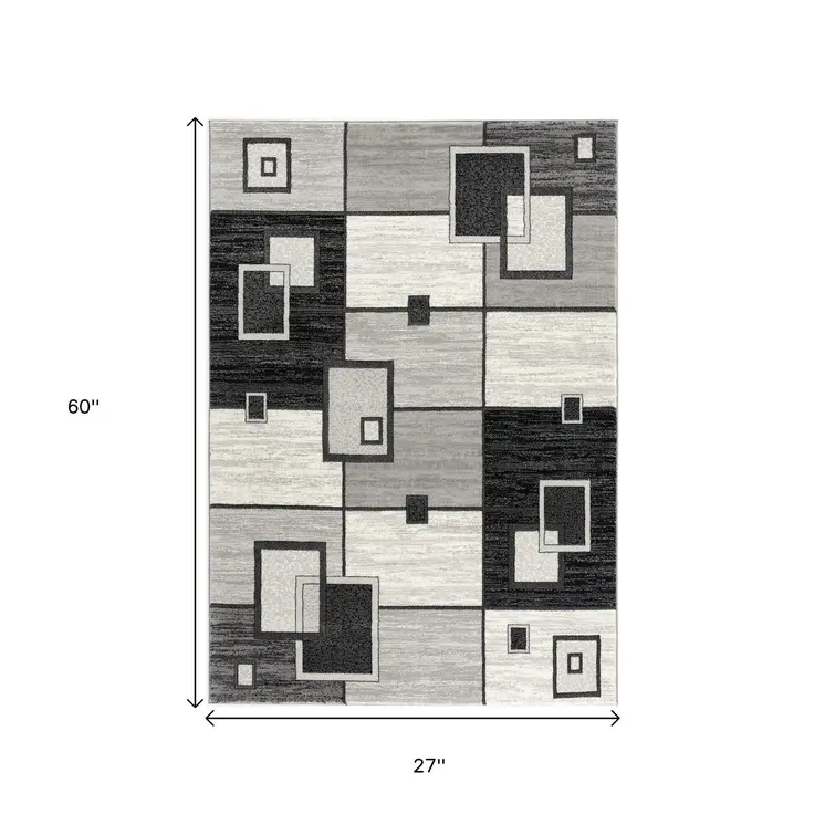 2' X 5' Gray And Black Geometric Area Rug