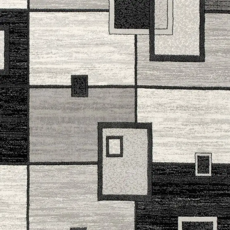 12' Gray And Black Geometric Runner Rug