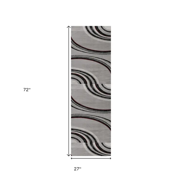 6' Gray And Black Abstract Runner Rug