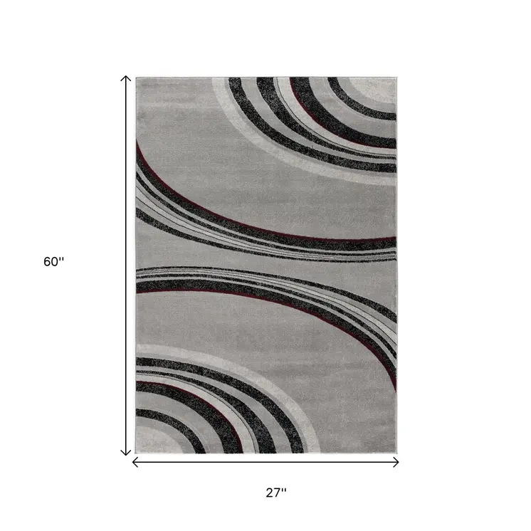 2' X 5' Gray And Black Abstract Area Rug