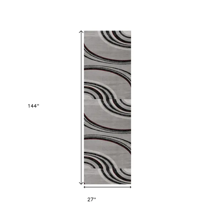 12' Gray And Black Abstract Runner Rug