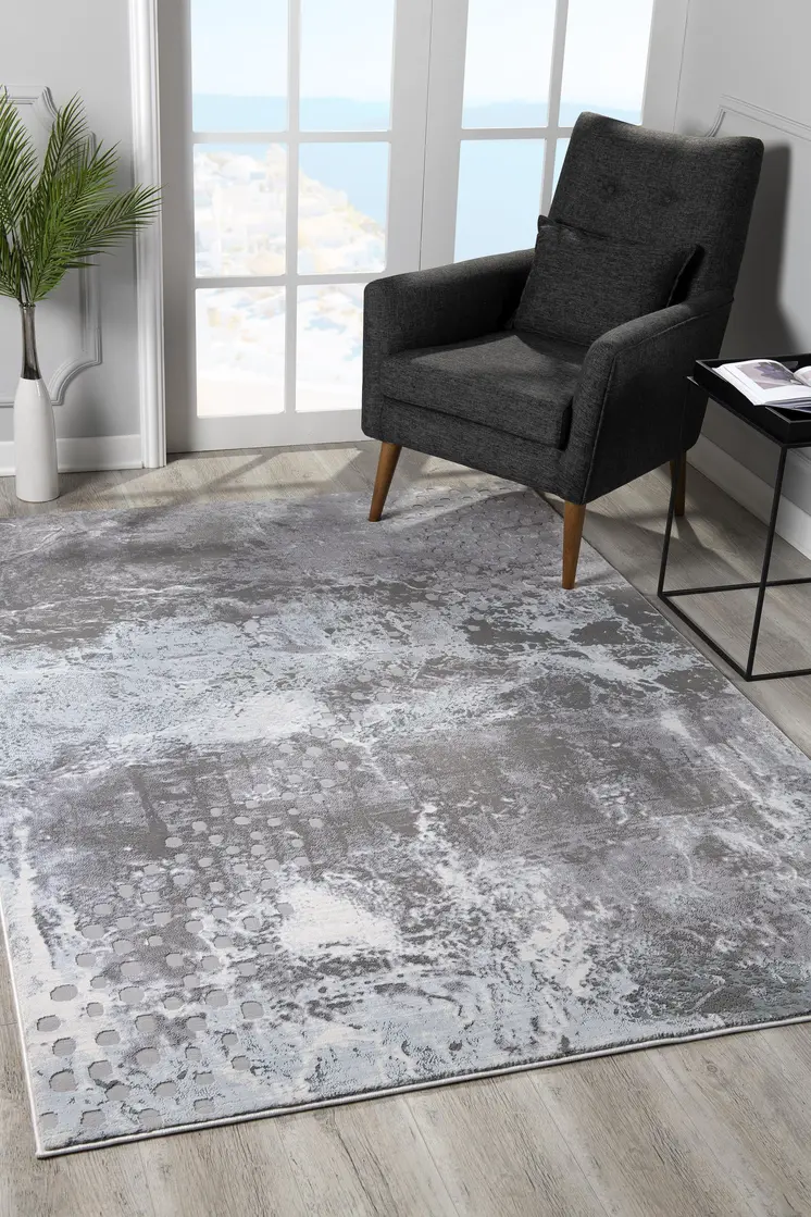 9' X 12' Gray And Blue Abstract Area Rug