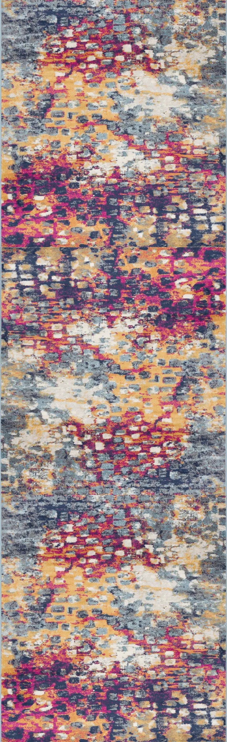 18' Yellow And Blue Abstract Runner Rug