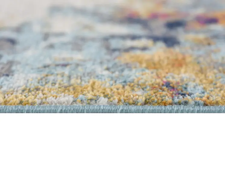 18' Yellow And Blue Abstract Runner Rug