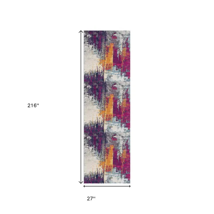 18' Purple And Orange Abstract Runner Rug