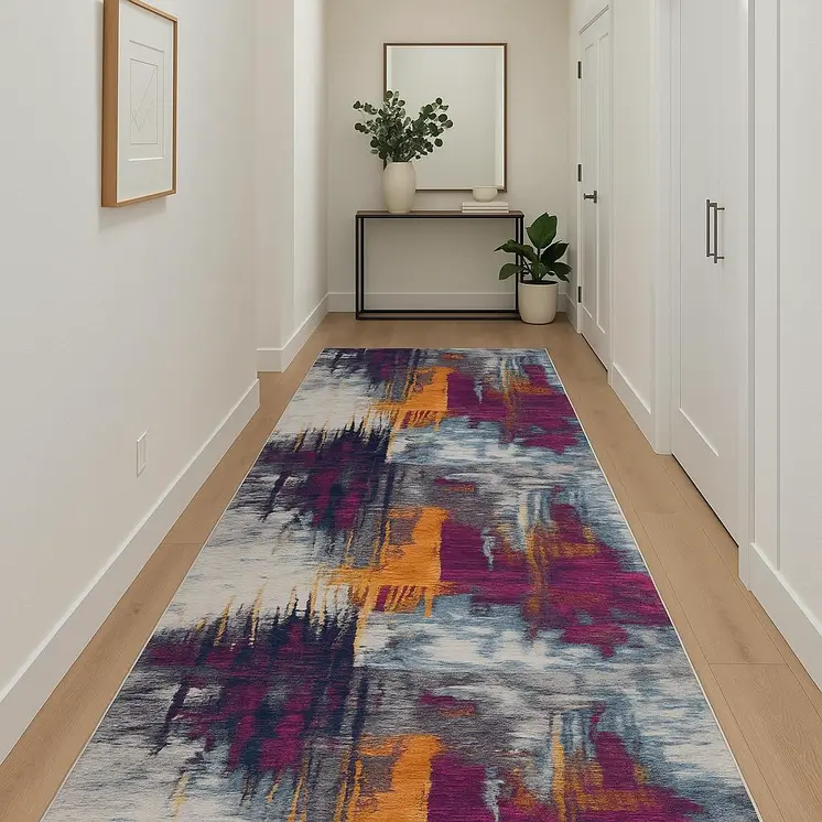 12' Purple And Orange Abstract Runner Rug