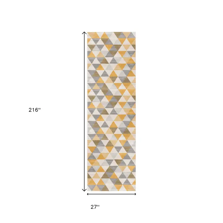 18' Yellow And Beige Abstract Runner Rug