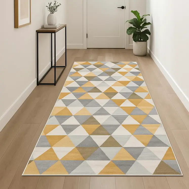 18' Yellow And Beige Abstract Runner Rug