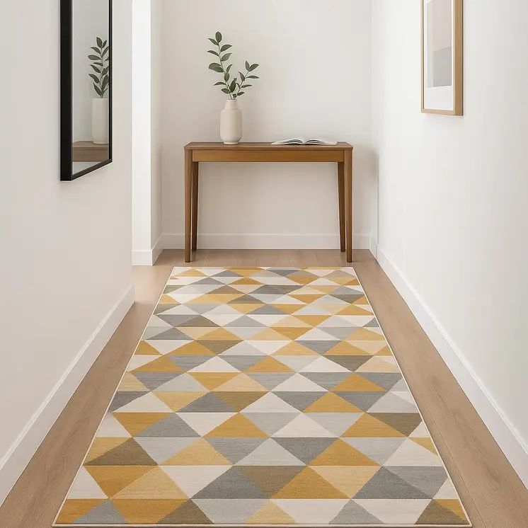 12' Yellow And Beige Abstract Runner Rug