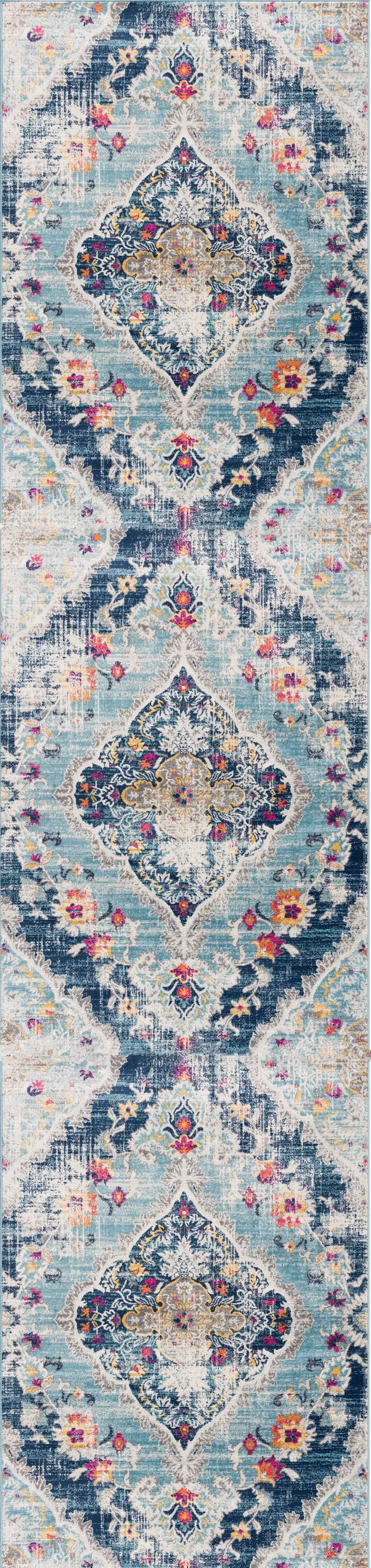 18' Blue And Gray Abstract Runner Rug