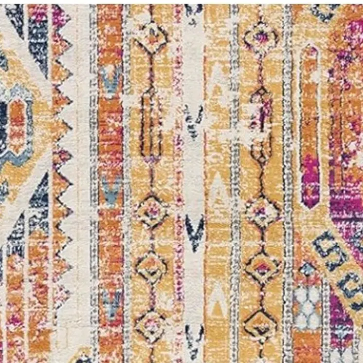 18' Yellow And Beige Abstract Runner Rug
