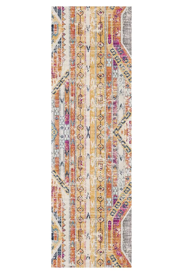 12' Yellow And Beige Abstract Runner Rug