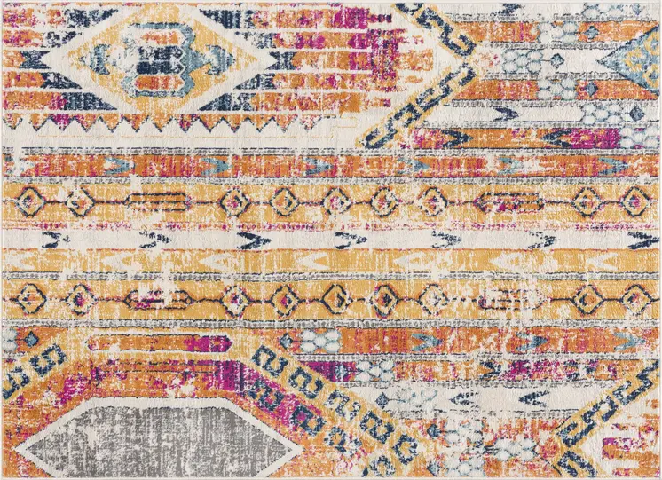 12' Yellow And Beige Abstract Runner Rug