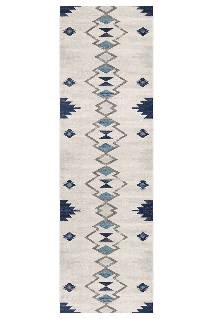 18' Blue And Beige Abstract Runner Rug