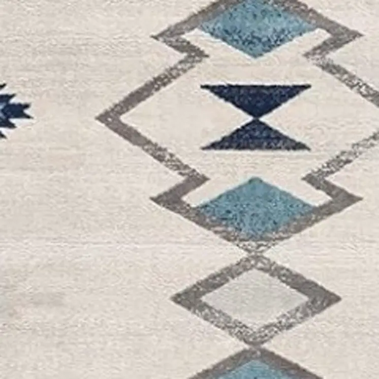 12' Blue And Beige Abstract Runner Rug