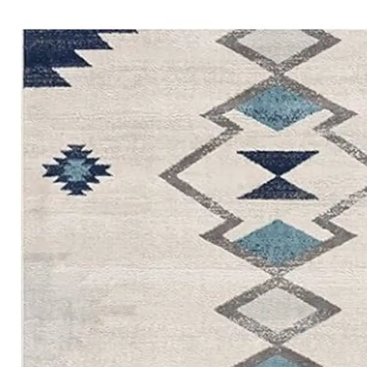 12' Blue And Beige Abstract Runner Rug