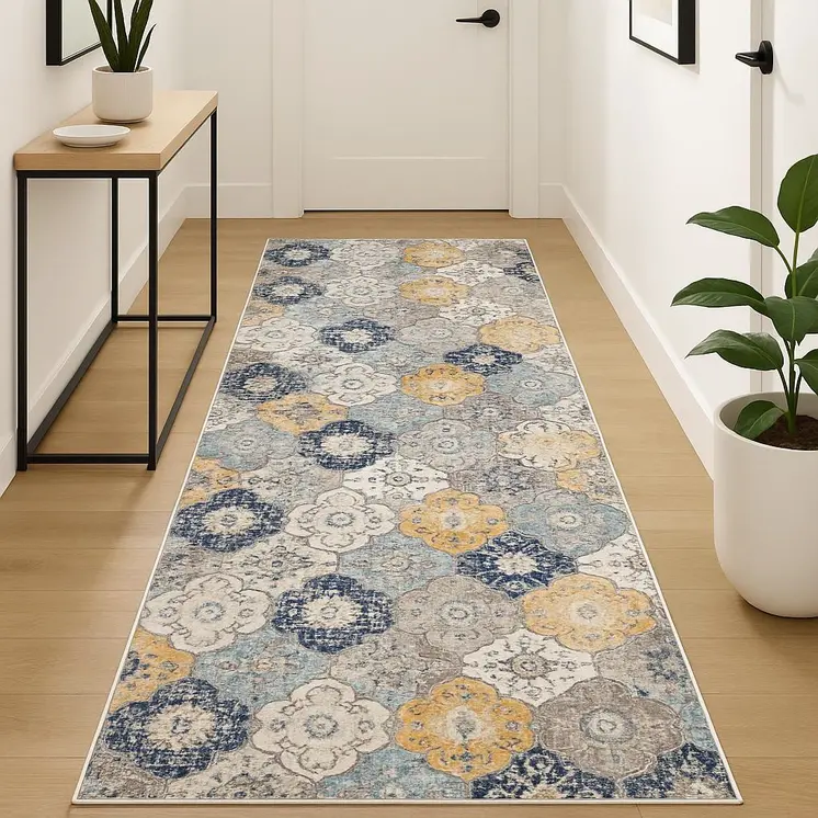 18' Rust And Gray Abstract Runner Rug