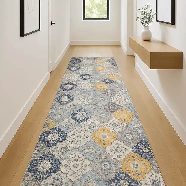 12' Rust And Gray Abstract Runner Rug