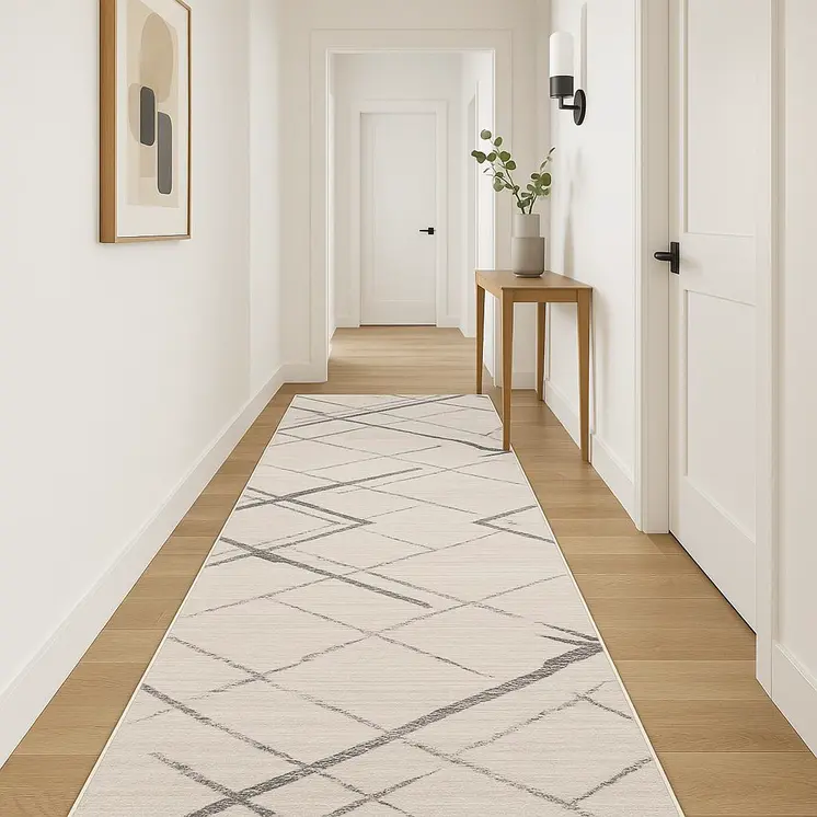 18' Beige And Gray Abstract Runner Rug