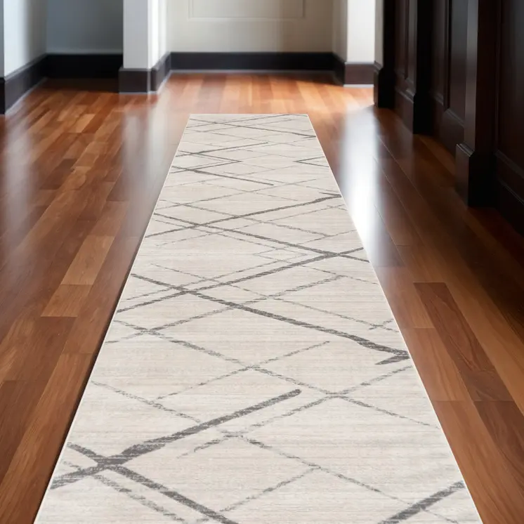 12' Beige And Gray Abstract Runner Rug