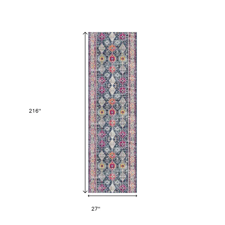 18' Blue And Beige Southwestern Runner Rug