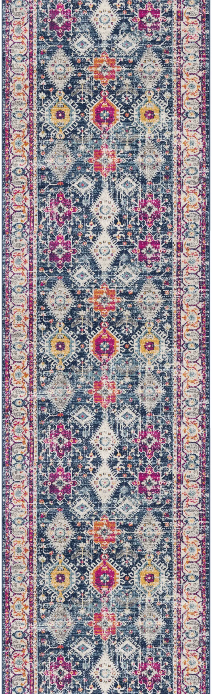 12' Blue And Beige Southwestern Runner Rug