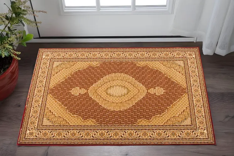 2' X 5' Red And Beige Moroccan Area Rug