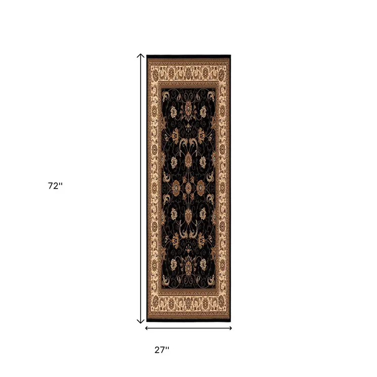 6' Beige And Blue Oriental Runner Rug