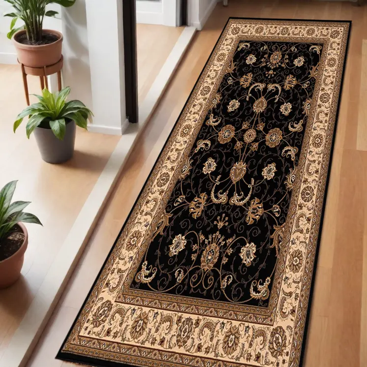 6' Beige And Blue Oriental Runner Rug