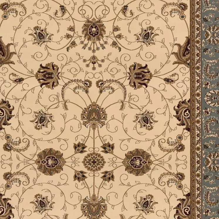 2' X 5' Beige And Blue Oriental Area Rug
