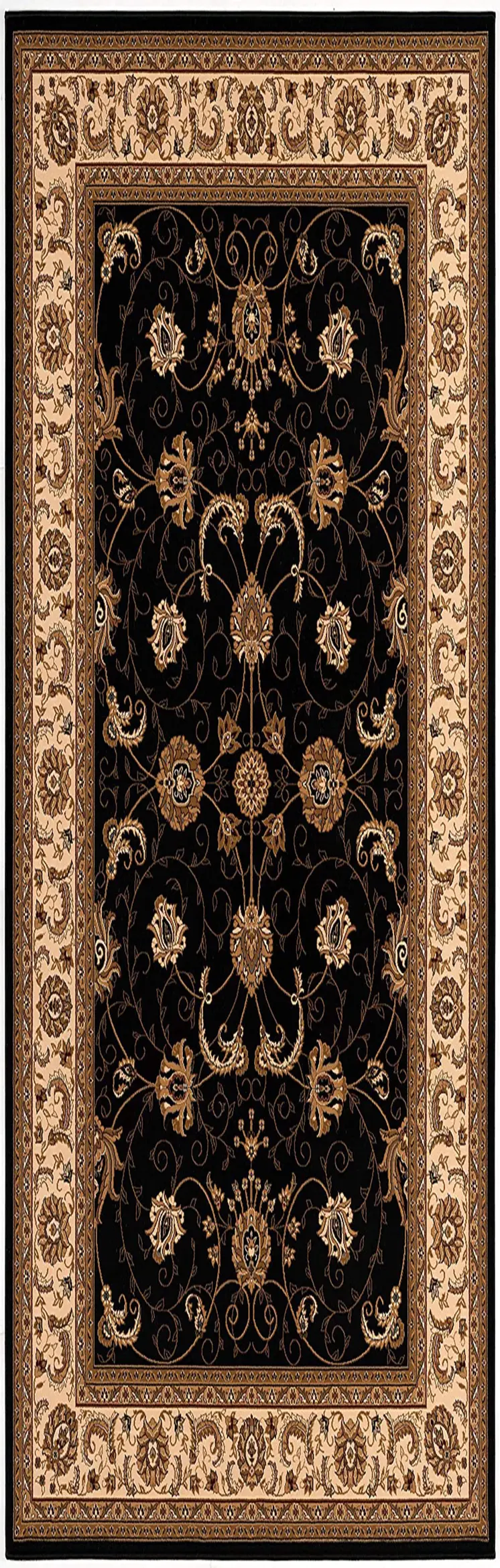 6' Beige And Black Oriental Runner Rug