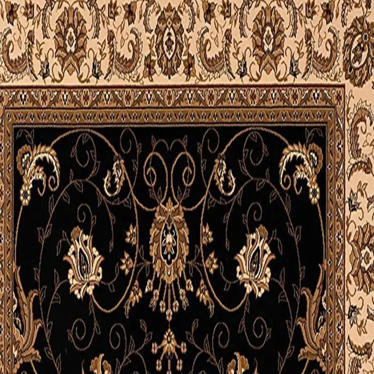 6' Beige And Black Oriental Runner Rug
