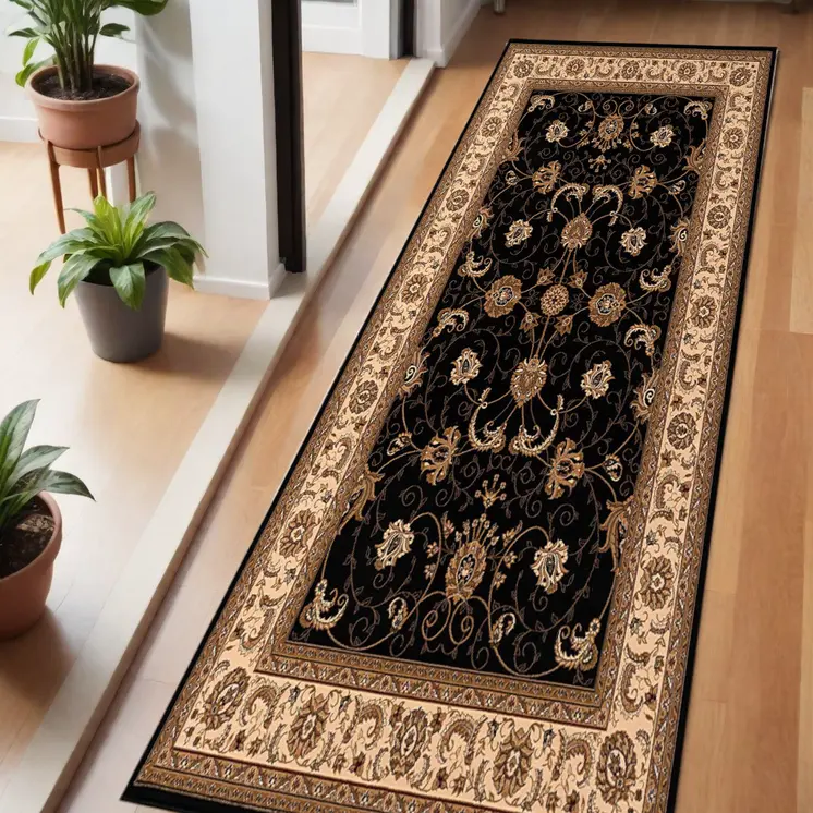6' Beige And Cream Oriental Runner Rug