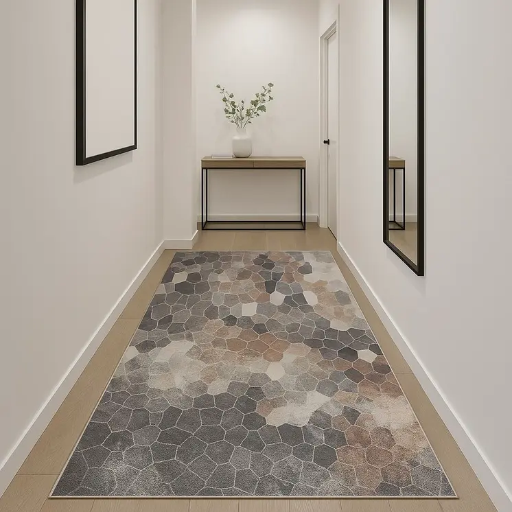 12' Blue And Beige Geometric Runner Rug
