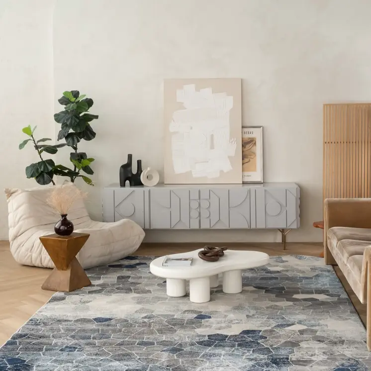 12' Gray And Beige Geometric Runner Rug