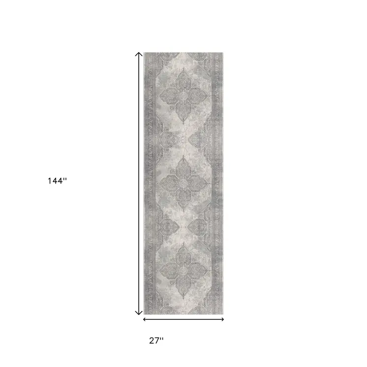 12' Gray And Beige Moroccan Runner Rug