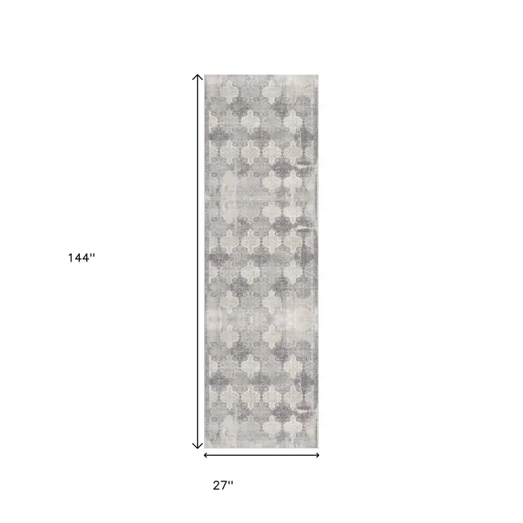 12' Gray And Beige Moroccan Runner Rug