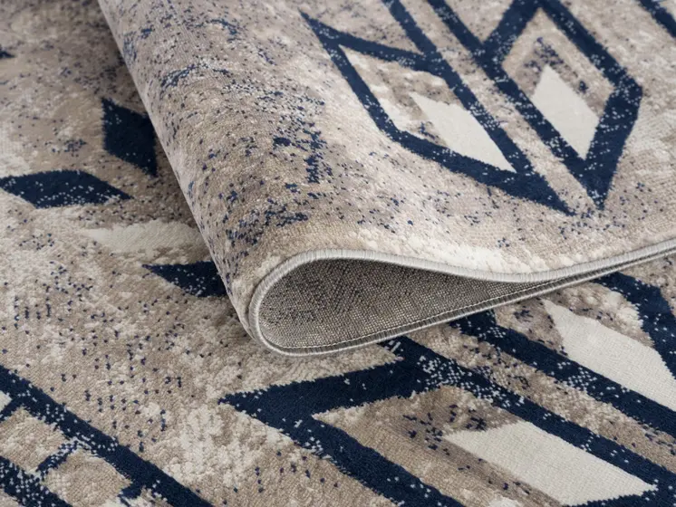 2' X 5' Blue And Beige Abstract Area Rug